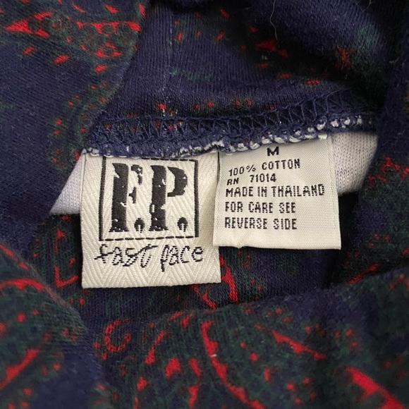 Navy blue turtleneck with red and green Paisley-like design - Picture 4 of 5